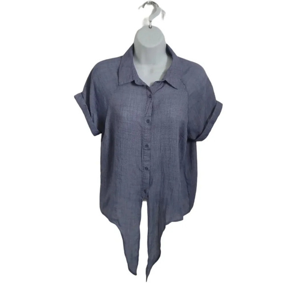 Bleuh Ciel Front  Knot Button Down Blouse, M - Picture 2 of 9